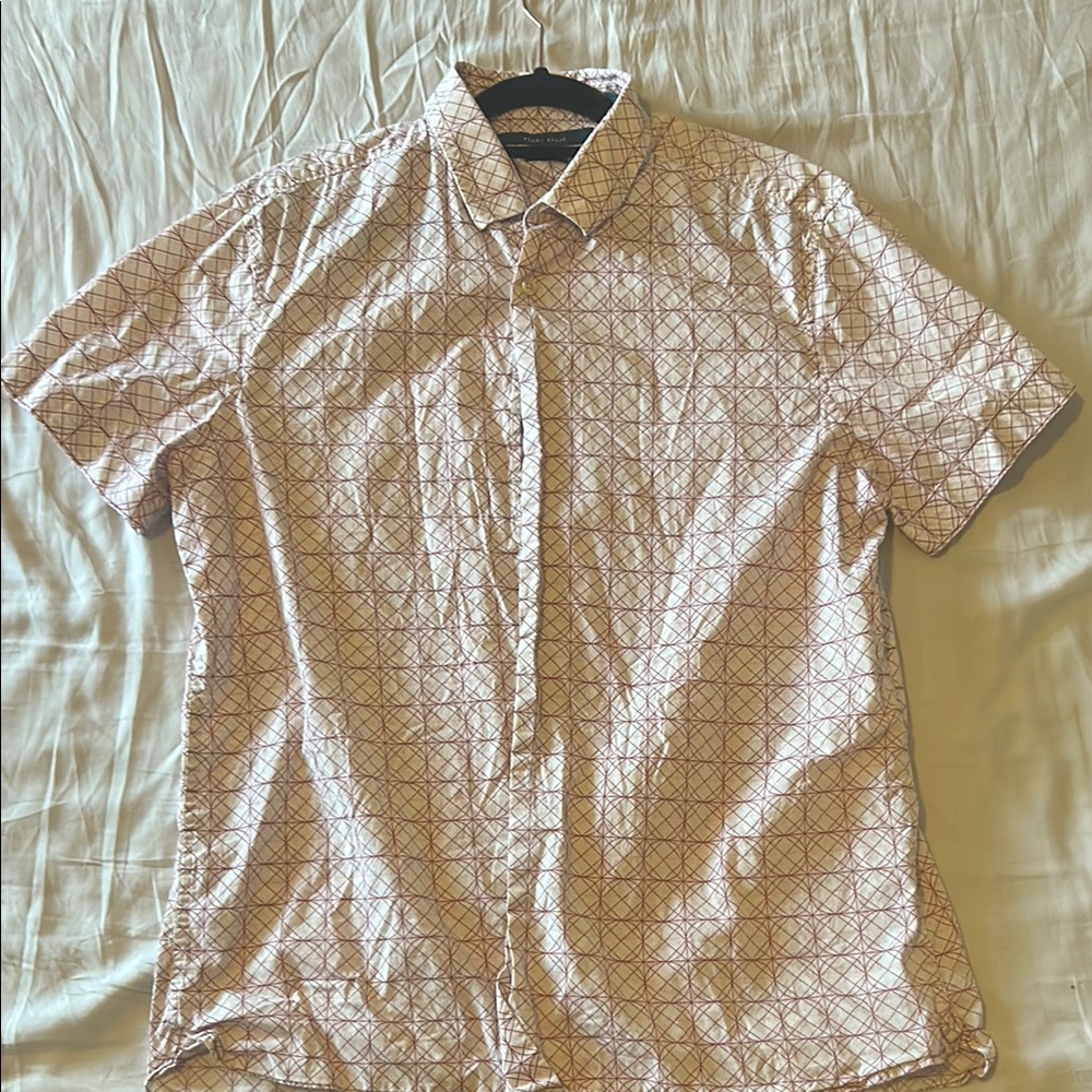Perry Ellis Pink and White Casual Button Down Shirt